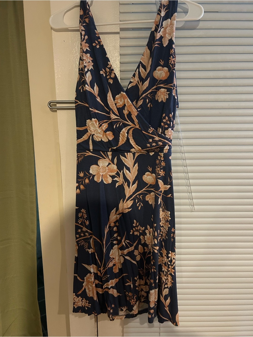 LOFT Navy Midi Dress with Tan Floral Print